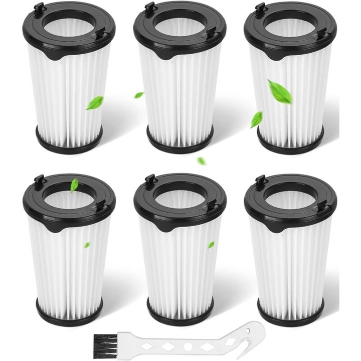 Filtre HEPA lavabile pentru aspirator, set 6 buc + perie, compatibile cu AEG CX7/CX7-2/QX8-1/HX6 si Electrolux EER7/ZB33/EL21, 12,5 × 8,5 × 2,5 cm, alb/gri, PN 260815BM5316