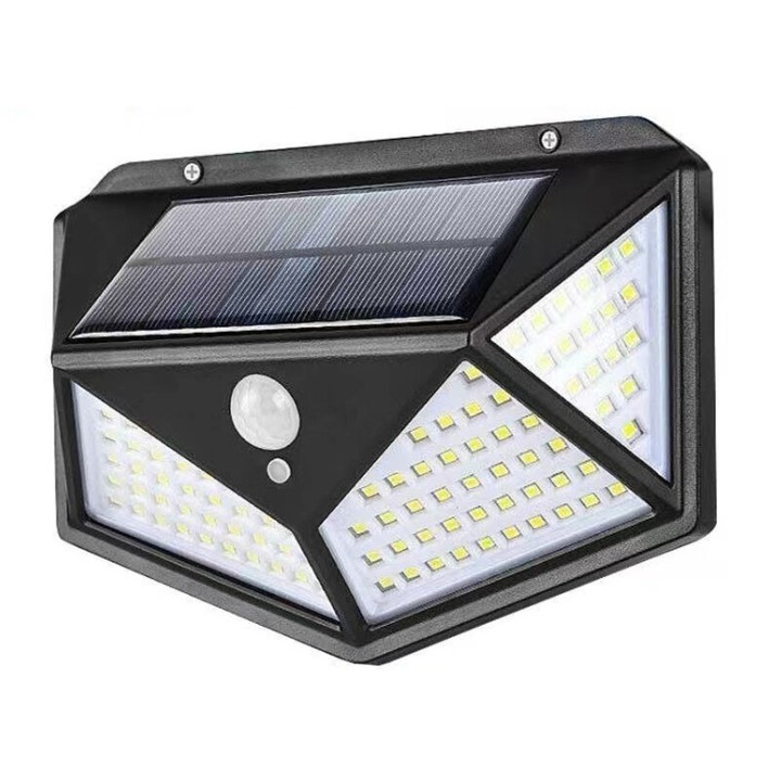 Lampa solara LED 100, senzor miscare, 3 moduri iluminare, rezistenta la apa