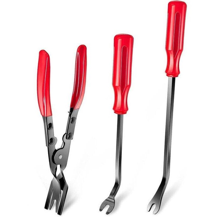 Set 3 clesti pentru clipsuri auto, 2 in 1, otel mangan, cu husa