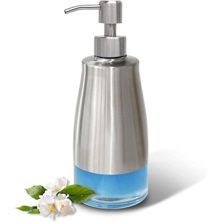 Szappanadagoló, 300ml, inox és üveg, átlátszó