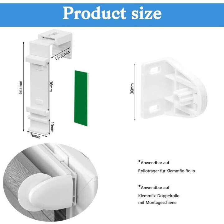 Set 8 suporturi prindere rulouri duble, plastic, alb, 3.6x1.2cm