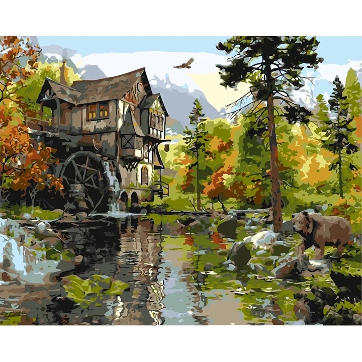 Pictura pe numere Criando, panza numerotata intinsa pe sasiu de lemn, set pensule si culori acrilice, cutie carton cu maner, 40x50 cm LW30340