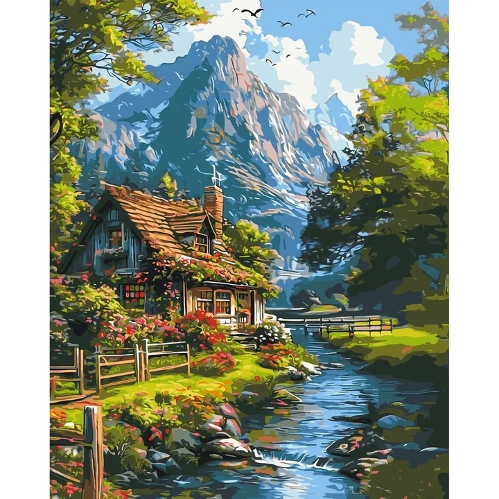 Pictura pe numere Criando, panza numerotata intinsa pe sasiu de lemn, set pensule si culori acrilice, cutie carton cu maner, 40x50 cm LW3438