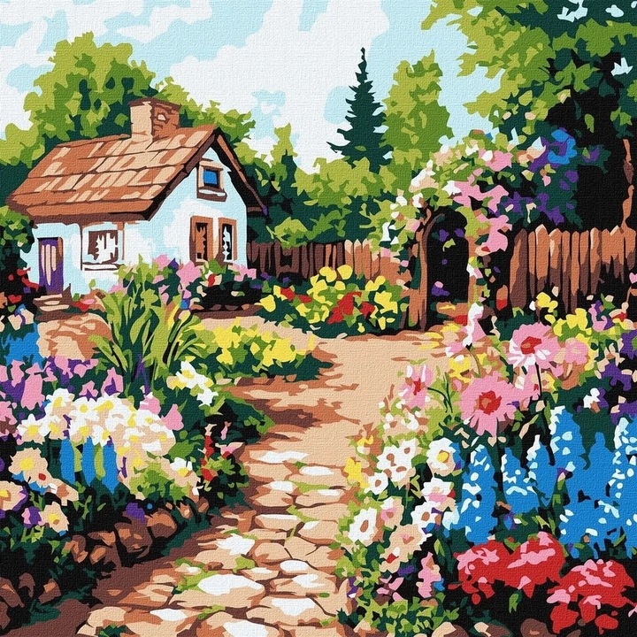 Pictura pe numere Criando, panza numerotata intinsa pe sasiu de lemn, set pensule si culori acrilice, cutie carton cu maner, 30x30 cm KHO6382