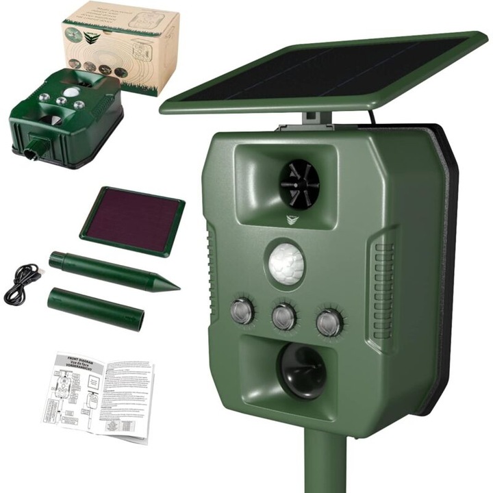 Dispozitiv ultrasonic solar anti-daunatori 7 moduri LED vibratii impermeabil