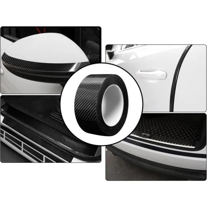 Folie protectie margine usa auto 5D fibra carbon negru 5x1000cm set