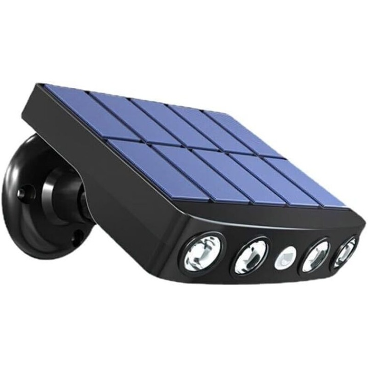 Lampa solara exterioara reglabila cu senzor miscare, 4 LED-uri COB albe reci, 500 lumeni, IP65, 30x15x10cm