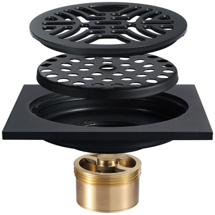 Sistem de scurgere podea, 100x100mm, negru, anti-miros, anti-insecte