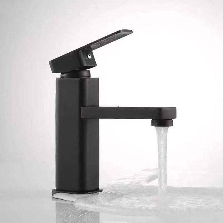 Fekete négyzet alakú fürdőszobai mosdó csaptelep fém fogantyúval 3.2x4cm