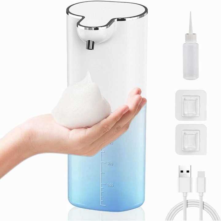 Dozator sapun automat, montare pe perete, fara atingere, capacitate 400ml, USB, rezistent la apa IPX5