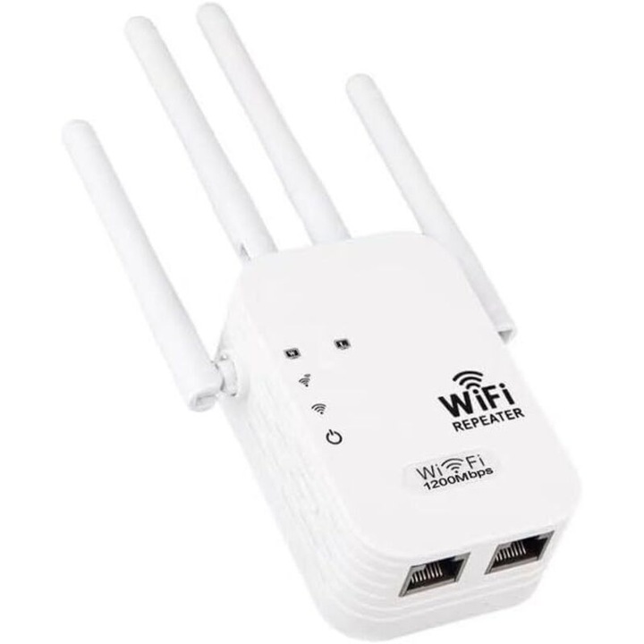 Двубандов WiFi повторител 1200 Mbps, 4 антени, бял, 120x120см
