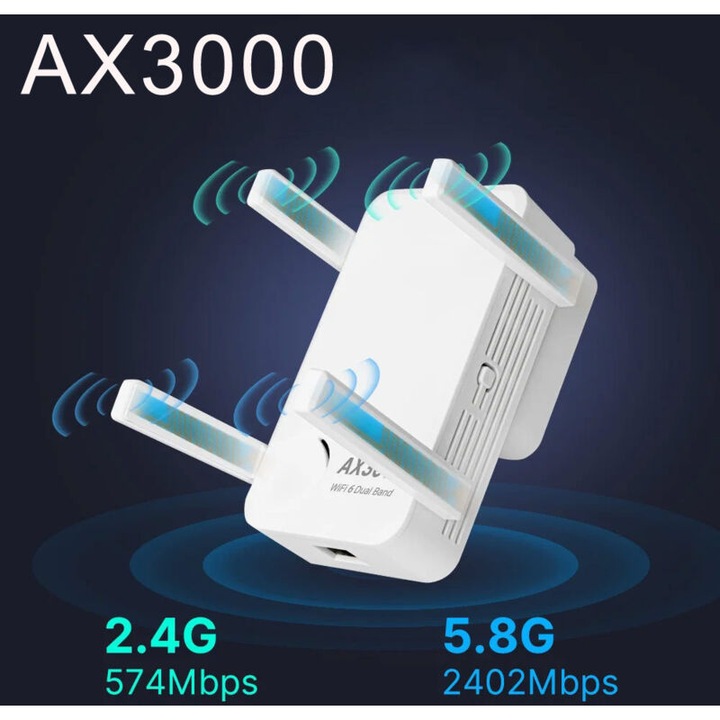 Двулентов усилвател на мрежов сигнал AX3000M, гигабитова скорост, защита от мълнии, 15км