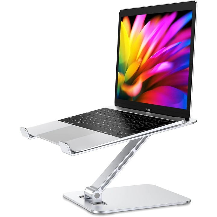Suport laptop pliabil, aluminiu, reglabil, antiderapant, 10-16 inch, negru