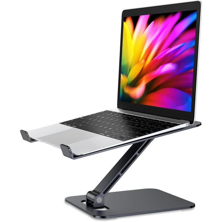 Suport laptop pliabil, ergonomic, aluminiu, negru, 10x16 inch