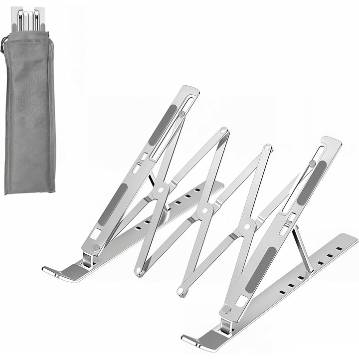 Suport laptop pliabil aluminiu, ventilat, reglabil, negru, 10-17 inch