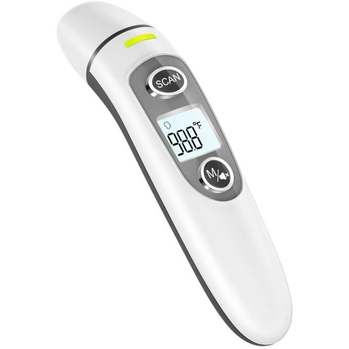 Érintésmentes infravörös digitális hőmérő fülhöz és homlokhoz, 35 mérés, megvilágított LCD kijelző, 136.6g