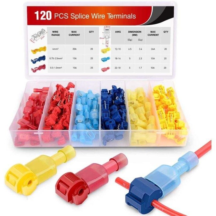 Set conectori electrici T-Tap autoizolati, 120 piese, multicolor