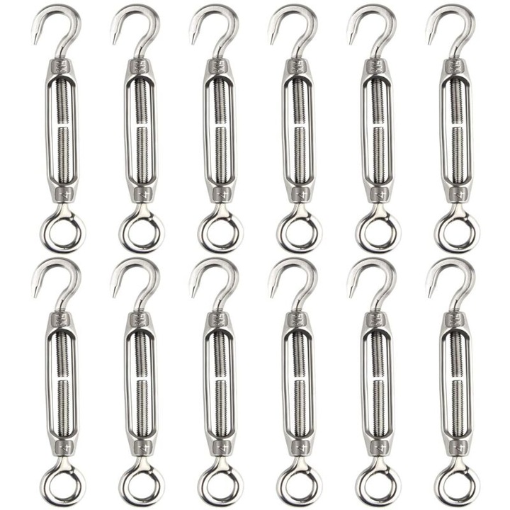 Set 12 agatatoare tensiune sarma M4, otel inoxidabil 304, rezistente, 4cm