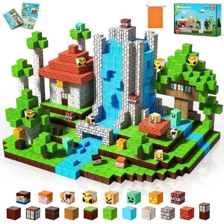 150 darabos mágneses építőkocka készlet, 3D, többszínű
