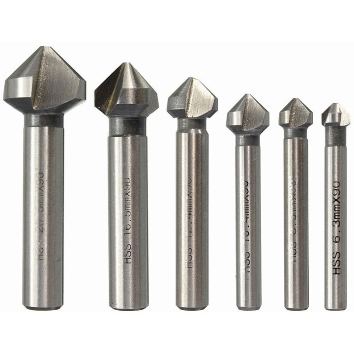 Set 6 burghie conice HSS 90 grade, metal lemn PVC, diametre 6.3x8.3x10.4x12.4x16.5x20.5mm