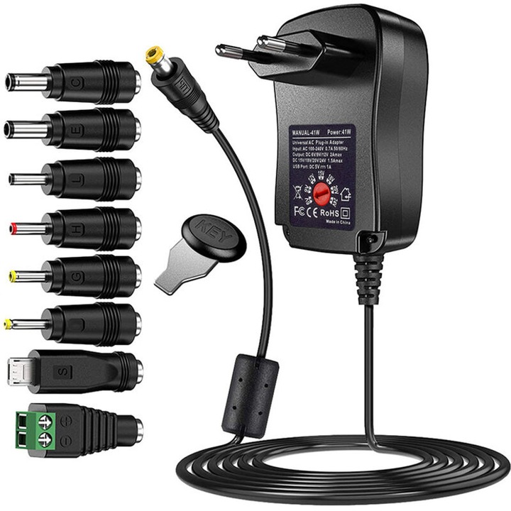 Adaptor universal alimentare 41W 6-24V, cu 8 conectori, 123cm