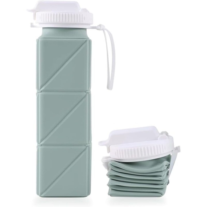 Sticla pliabila apa silicon 620ml eco-friendly compacta albastru