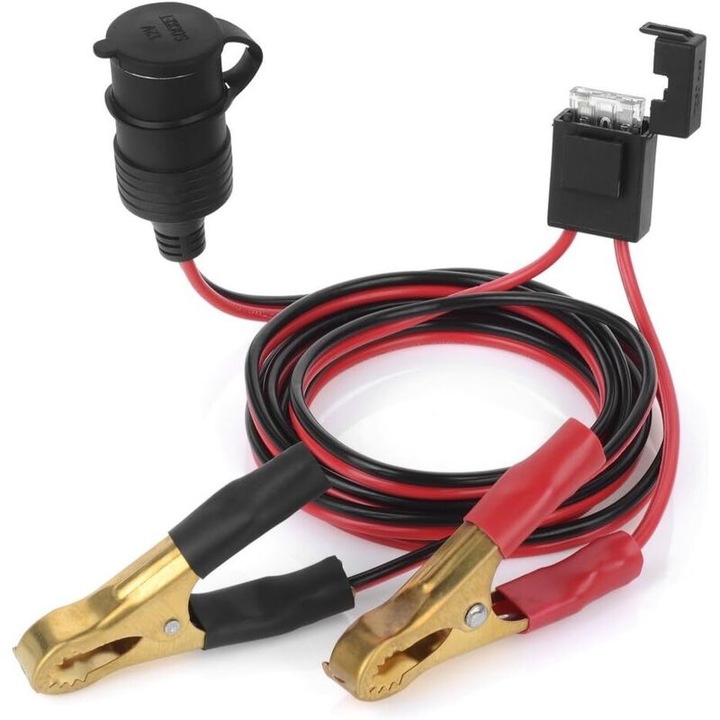 Cablu prelungitor alimentare auto 2m, 12-24V, 25A, negru-rosu, clips crocodil