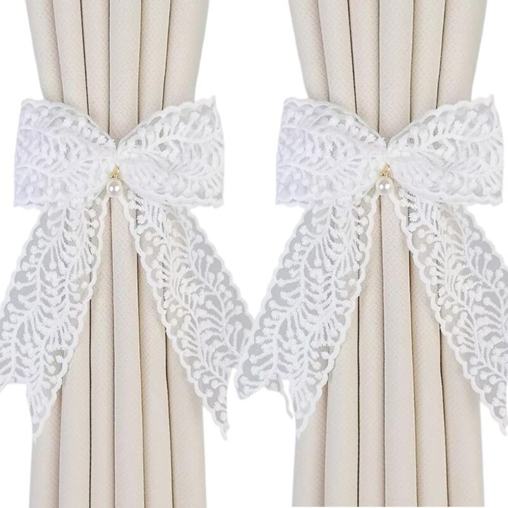 Set 2 suporturi perdea alb funda ajustabile elegante