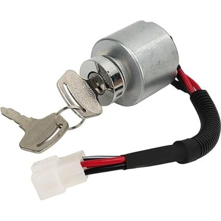Intrerupator de aprindere 260815BM588, inlocuitor pentru OE 66101 55200, pentru tractoare/tondeuse Kubota BX1500D BX1800D BX1830D BX2200D BX2230D BX22D BX23D G1700 G1800 G1800S, negru/gri metalic, 1 buc. cu 2 chei