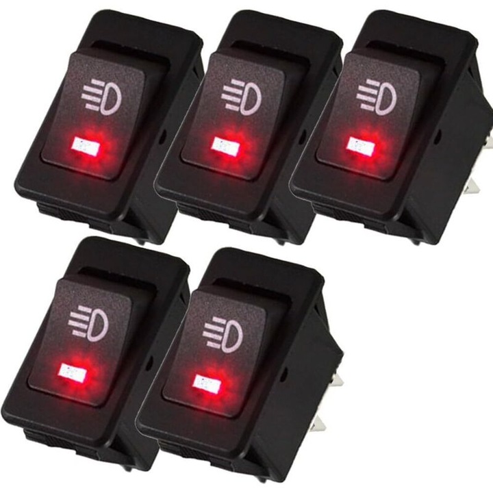 Comutator LED 12V impermeabil 4 pini rosu auto motocicleta