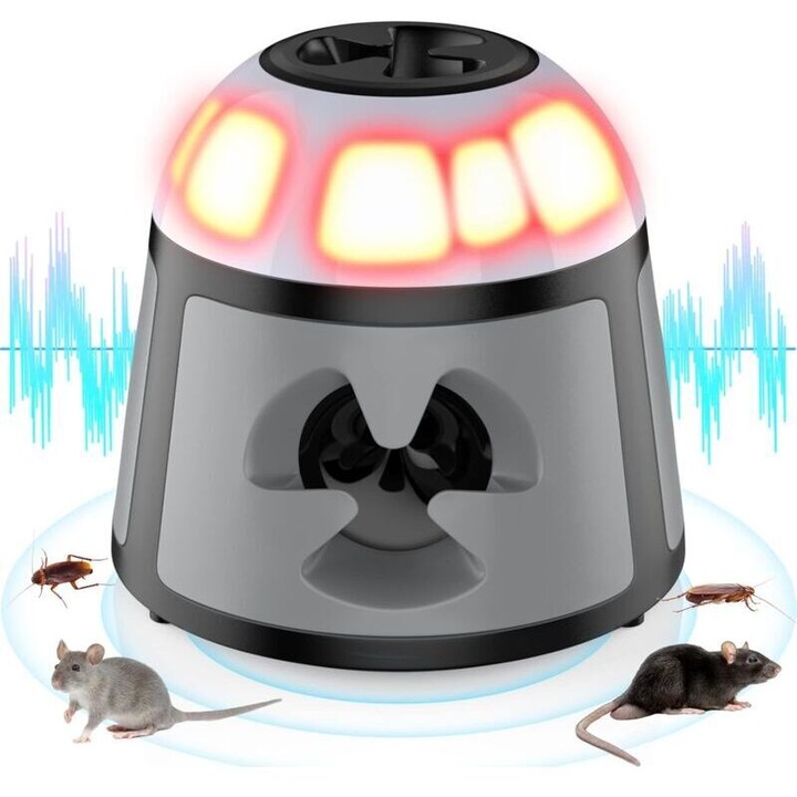 Aparat ultrasunete pentru daunatori, 360, cu lumina LED, alb, compact