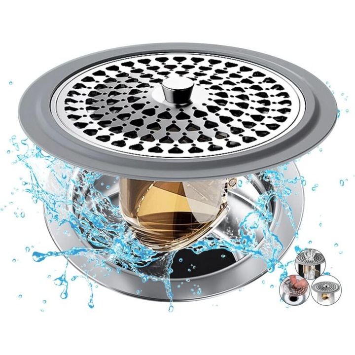 Filtru par pentru dus, silicon si otel inoxidabil, 32-77mm, adancime 40mm
