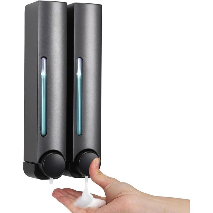 Dispenser sapun perete, 2 camere, 380ml, alb, 10.7x7.2x8cm