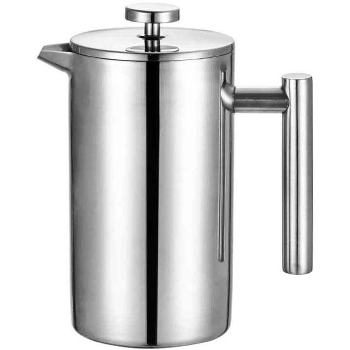 French Press kávéfőző 1L vastag rozsdamentes acél szürke 6.5mm