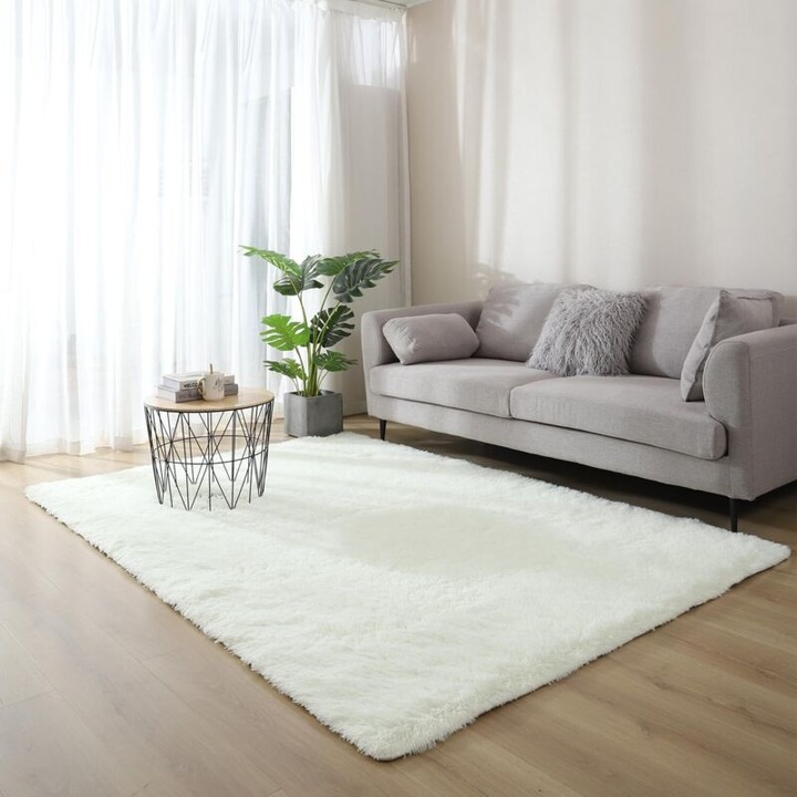 Covor living 160x230cm, pufos, antiderapant, crem