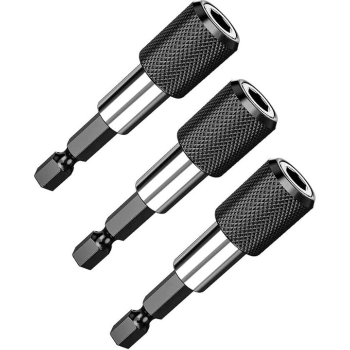 3 darab mágneses bittartó készlet, 6.35mm, 60mm, fekete