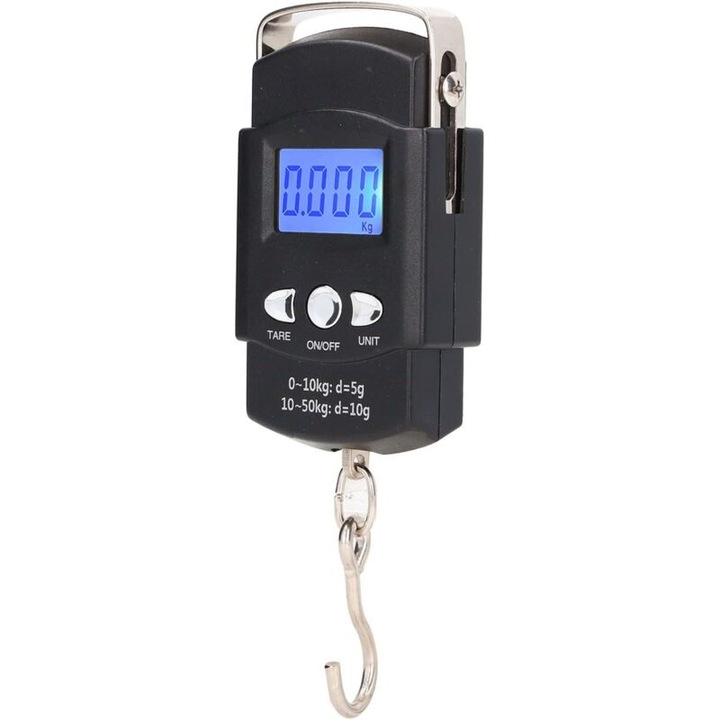 Cantar electronic cu carlig, 50kg digital LCD portabil negru 20.5x6x2cm