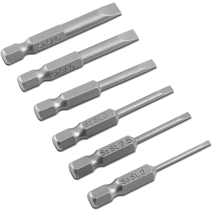 6 db lapos mágneses fúrófej készlet S2 2-6mm hatlapú 6.35mm 50mm