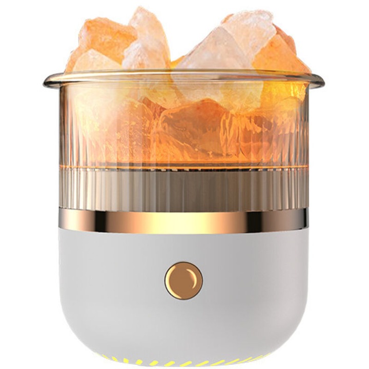 Овлажнител за ароматерапия с кристална сол, преносим, LED, бял, 160ml, USB
