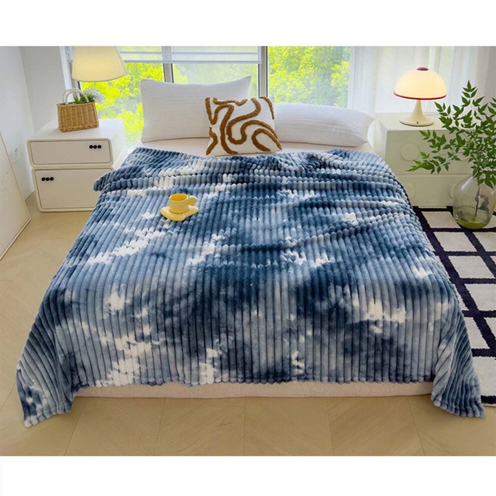 Patura flanel colorata, grosime dubla, nylon, 180x220cm, multicolor