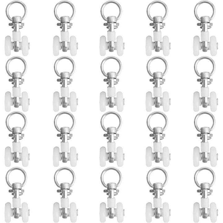 Set 20 role silentioase pentru draperii, plastic metal, alb