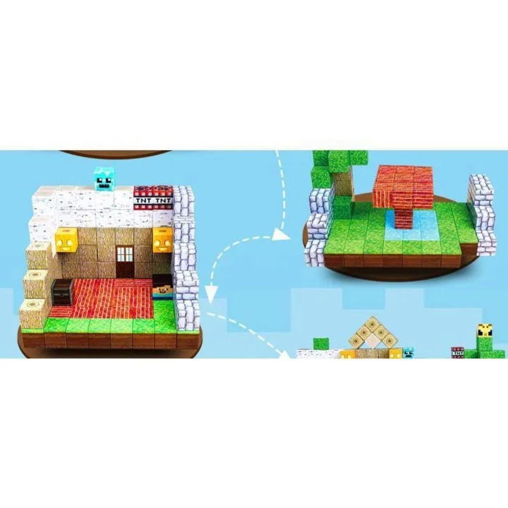 Set constructie magnetic 150 piese cuburi colorate 3+ ani