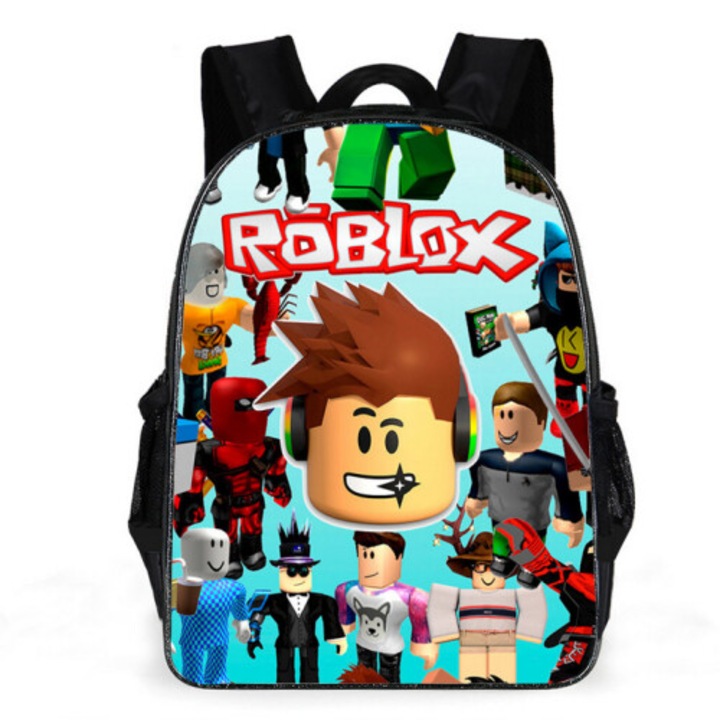 Ghiozdan scolar copii model Roblox fundal stelar multicolor capacitate mare