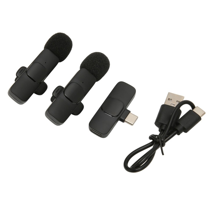 Microfon Lavalier Wireless Clip-On, Reducere Zgomot, Alb