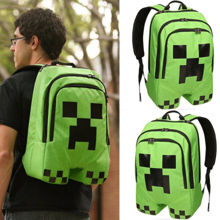 Ghiozdan Minecraft Creeper impermeabil 45x28x13cm verde-negru