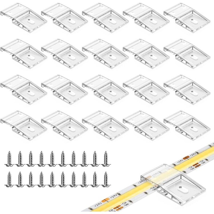 Átlátszó öntapadós kapcsok csavarokkal 10mm-es LED szalagokhoz, 50 db-os készlet