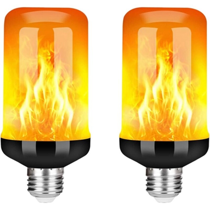 Комплект от 2 LED крушки с ефект на пламък E27, декоративни, 6.5x13.8см, топло бяло