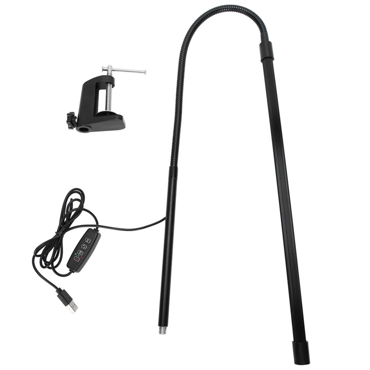 Lampa de birou cu clema, lumina moale reglabila, USB, alb, ajustabila