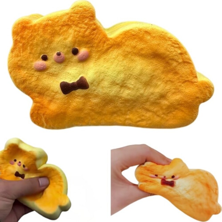 Jucarie squishy paine toast pisica moale antistres senzoriala