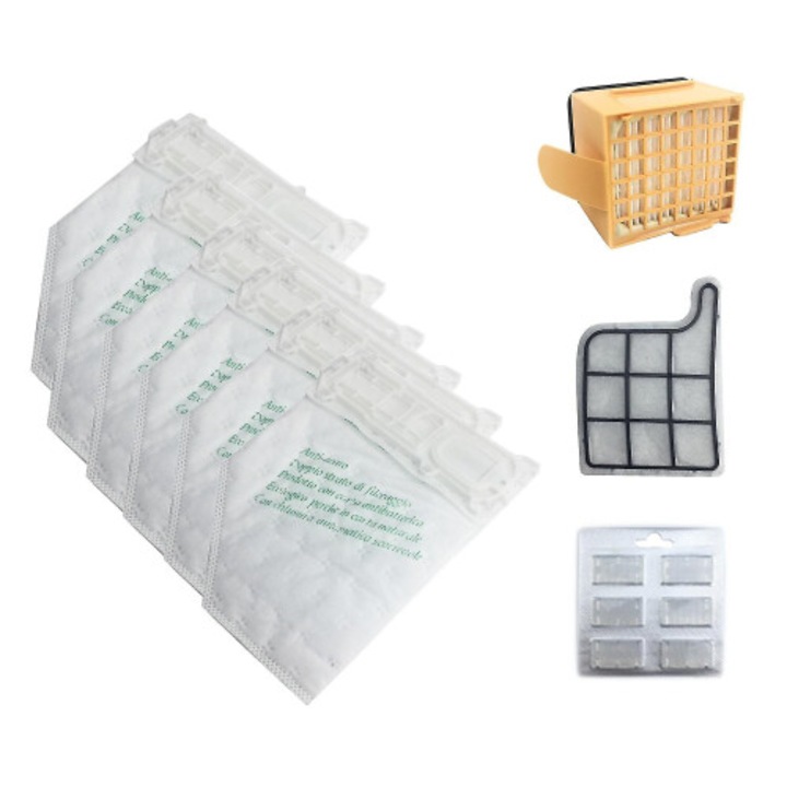 Set saci praf si filtre pentru aspirator, compatibil Vk135 Vk136 369, alb